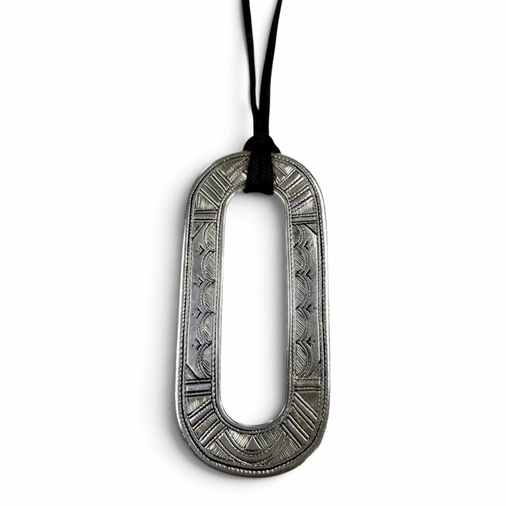 HERMES Silver Leather Necklace